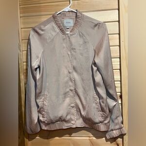 Guess blush pink satin bomber jacket with gold hardware. XS